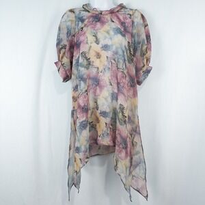 Pretty Angel Sheer Floral Asymmetric Tunic Silk Blend Small Fairy Ethereal Artsy